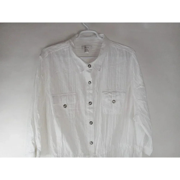 CJ Banks Womens Shirt Top White Button Up Drawstring Waist Cotton Size 5X Plus - Picture 3 of 10